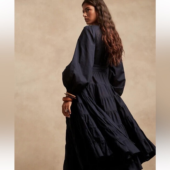 Tiered Wrap Midi Dress in Indigo Cotton, Rare - Picture 2 of 8
